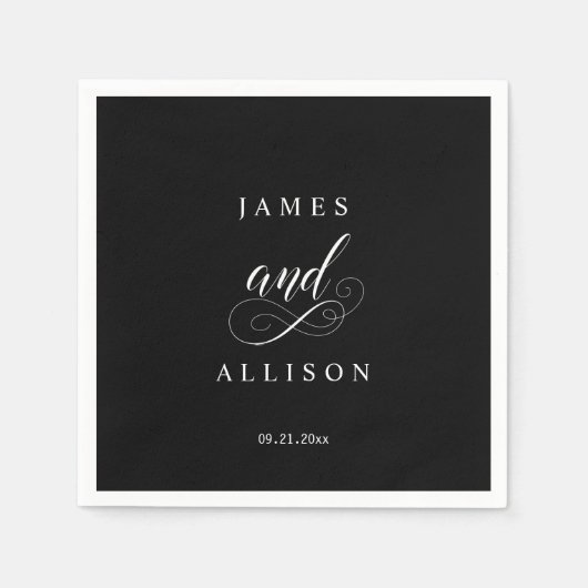 Elegant Script Zwart Custom Wedding Monogram Napki Servet (Voorkant)