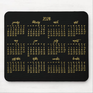 Elegant Script Zwart en Faux Gold Kalender 2024 Muismat