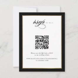 Elegant Script Zwart en Goud Bruiloft QR Code RSVP Kaartje