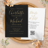 Elegant Script Zwart en Goud QR-code Trouwdag Kaart