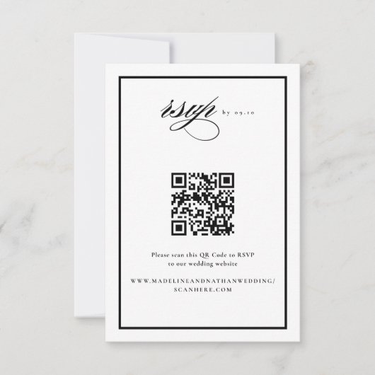 Elegant Script Zwart en Huwelijks QR Code RSVP Kaartje (Voorkant)