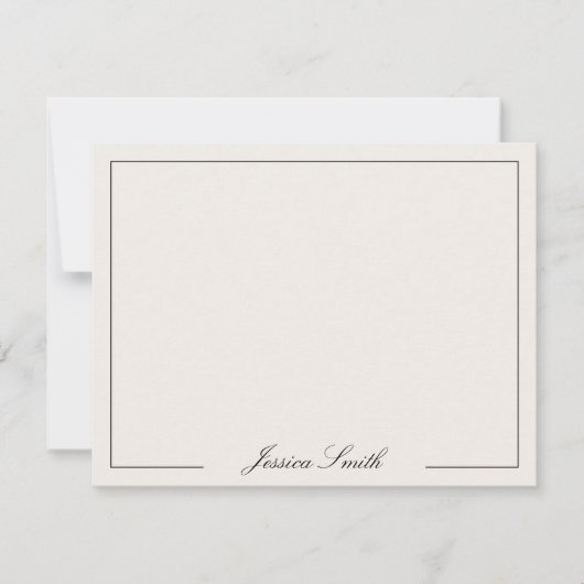 Elegant Script Zwart en IvoorMonogram Naam Rand Notitiekaartje (Voorkant)