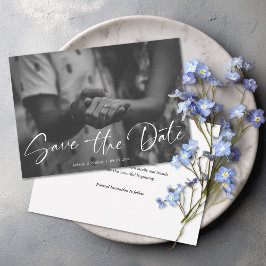 Elegant Script Zwart en Wit Foto Bruiloft Save The Date