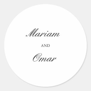Elegant Script Zwart en Wit Minimalistisch Huwelij Ronde Sticker