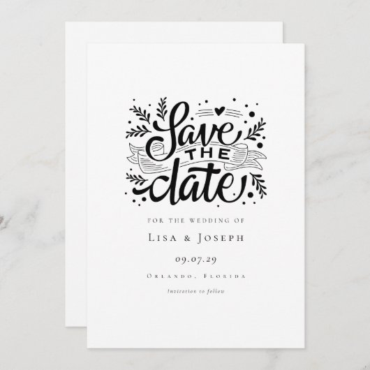 Elegant Script Zwart en Wit Save the Date (Voorkant / Achterkant)