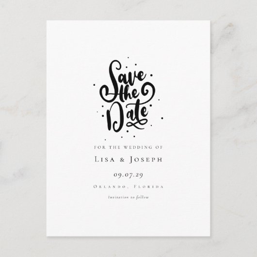 Elegant Script Zwart en Wit Save the Date Aankondigingskaart (Voorkant)