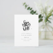 Elegant Script Zwart en Wit Save the Date Briefkaart (Staand voorkant)