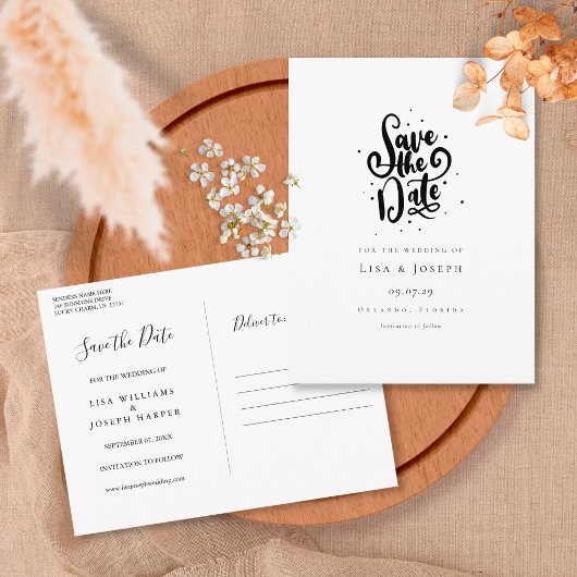 Elegant Script Zwart en Wit Save the Date Briefkaart