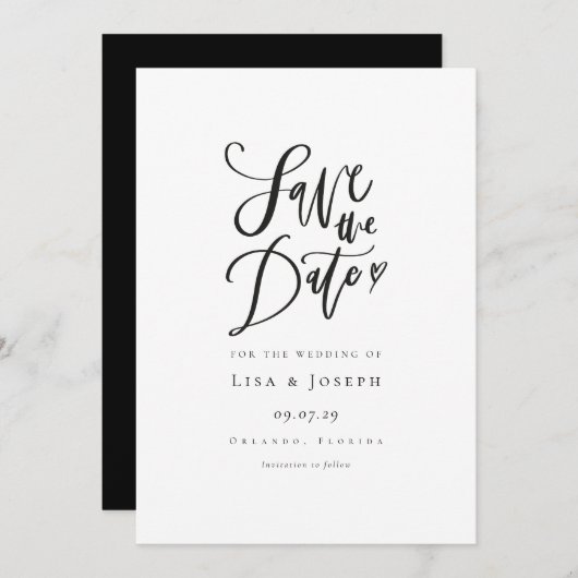 Elegant Script Zwart en Wit Save the Date Kaart (Voorkant / Achterkant)