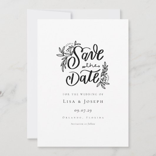 Elegant Script Zwart en Wit Save the Date Kaart (Voorkant)