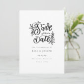 Elegant Script Zwart en Wit Save the Date Kaart (Staand voorkant)