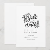 Elegant Script Zwart en Wit Save the Date Kaart (Voorkant / Achterkant)
