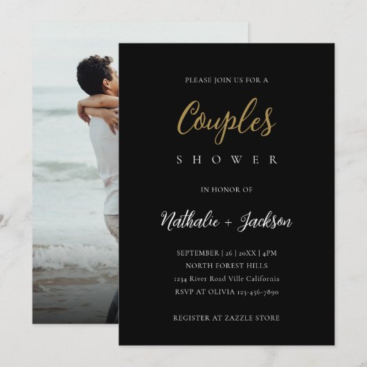 Elegant Script zwart foto koppels Vrijgezellenfees Kaart (Voorkant / Achterkant)