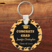 Elegant Script Zwart & Geel afstuderen Favorieten Sleutelhanger (Voorkant)