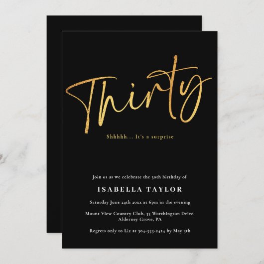 Elegant Script Zwart Goud 30e Verjaardag Kaart (Voorkant / Achterkant)