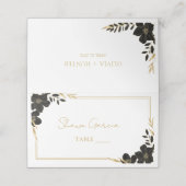 Elegant Script Zwart & Goud Bloemen Bruiloft wit Plaatskaartje (Buitenkant ongevouwen)