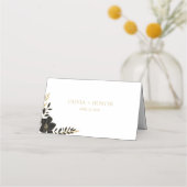 Elegant Script Zwart & Goud Bloemen Bruiloft wit Plaatskaartje (Achterkant)
