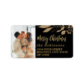 Elegant Script Zwart Goud Kerstretouradres Etiket (Voorkant)