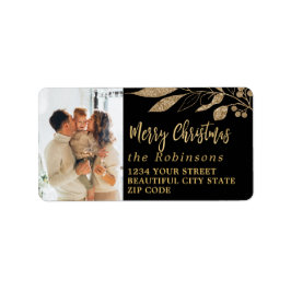 Elegant Script Zwart Goud Kerstretouradres Etiket