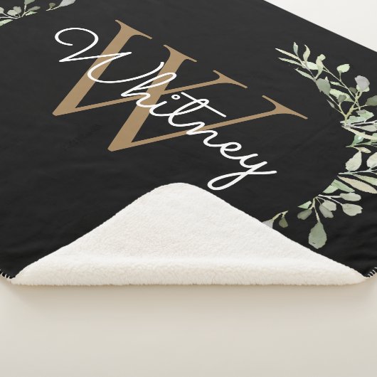 Elegant Script Zwart Goud Monogram groen Sherpa Deken (3/4)