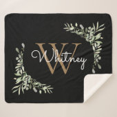 Elegant Script Zwart Goud Monogram groen Sherpa Deken (Voorkant (horizontaal))