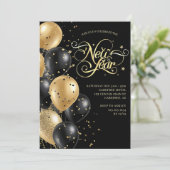 Elegant Script Zwart Goud Oud en Nieuw Kaart (Staand voorkant)
