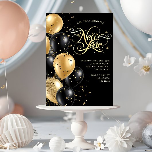 Elegant Script Zwart Goud Oud en Nieuw Kaart