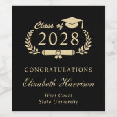 Elegant Script Zwart Goud Party Afstuderen Wijn Etiket (Enkel label)