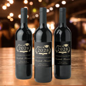 Elegant Script Zwart Goud Party Afstuderen Wijn Etiket