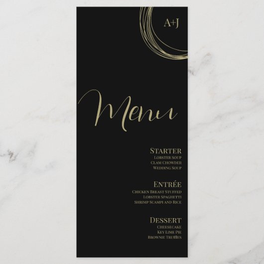 Elegant Script Zwart Gouden Ronde Trouwmenu Menu (Voorkant)
