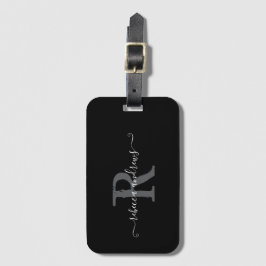 Elegant Script Zwart Monogram Naam Vakantie Reizen Bagagelabel