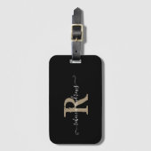 Elegant Script Zwart Monogram Naam Vakantie Reizen Bagagelabel (Voorkant (verticaal))