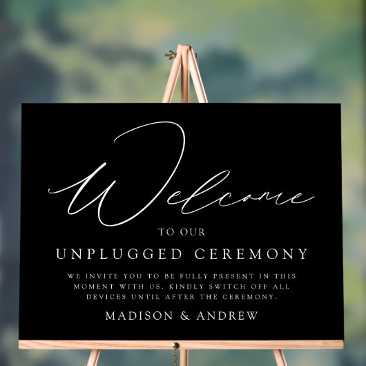 Elegant Script Zwart Unplugged Ceremony Bruiloft Acryl Bord (Neutraal)
