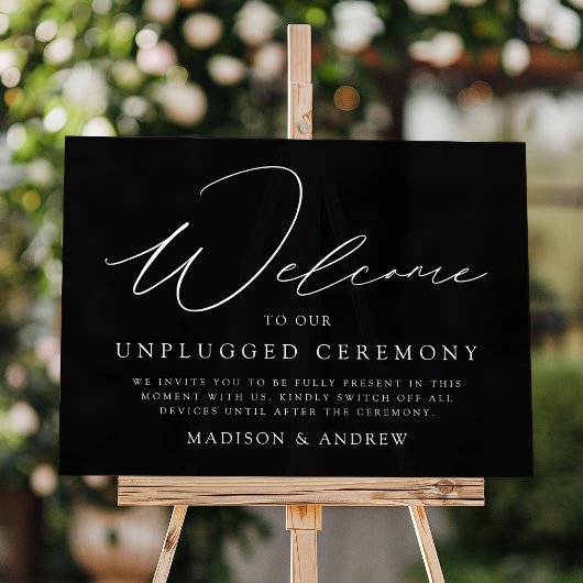 Elegant Script Zwart Unplugged Ceremony Bruiloft Acryl Bord