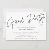 Elegant Script Zwart Wit Afstudeerfeest Kaart (Voorkant)