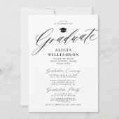 Elegant script zwart-wit afstudeerfeest kaart (Voorkant)
