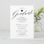 Elegant script zwart-wit afstudeerfeest kaart (Staand voorkant)