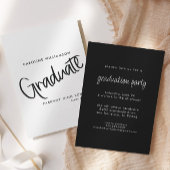 Elegant Script Zwart-wit Afstuderen Kaart