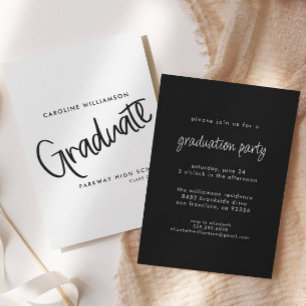 Elegant Script Zwart-wit Afstuderen Kaart