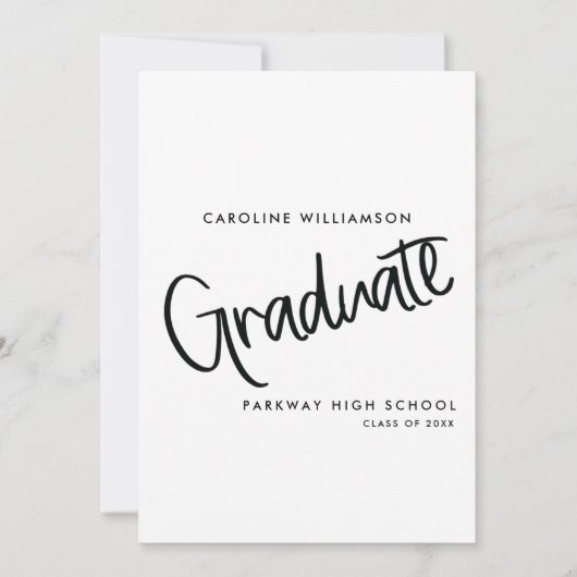 Elegant Script Zwart-wit Afstuderen Kaart (Voorkant)