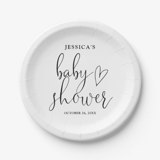 Elegant script zwart-wit Baby shower Papieren Bordje (Voorkant)