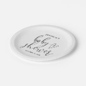 Elegant script zwart-wit Baby shower Papieren Bordje (Gekanteld)