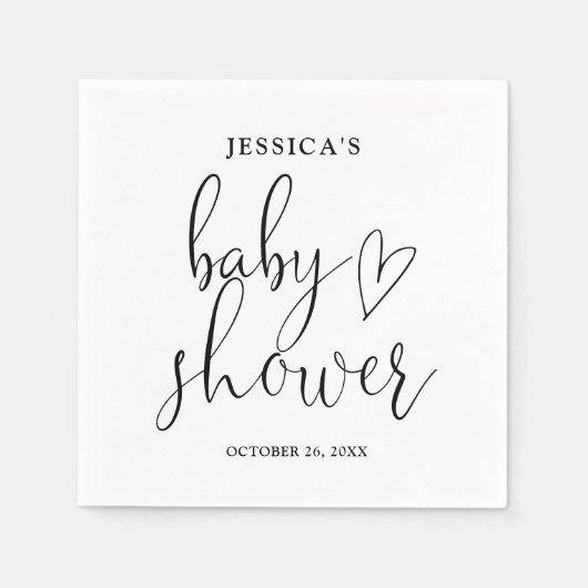 Elegant script zwart-wit Baby shower Servet (Voorkant)