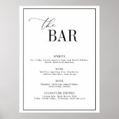 Elegant script zwart-wit bruiloft bar menu poster (Voorkant)