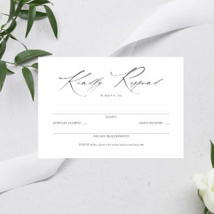 Elegant Script Zwart-wit Bruiloft Eenvoudige RSVP