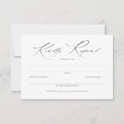 Elegant Script Zwart-wit Bruiloft Eenvoudige RSVP Kaartje (Voorkant)