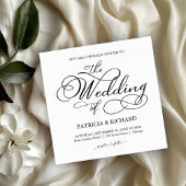 Elegant script zwart-wit bruiloft kaart