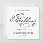 Elegant script zwart-wit bruiloft kaart (Voorkant)