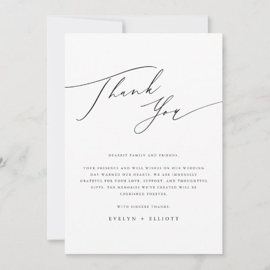 Elegant Script Zwart Wit Bruiloft Receptie Tafel Bedankkaart (Voorkant)
