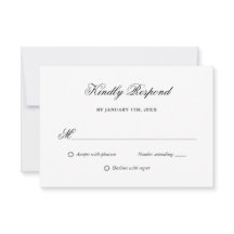 Elegant Script Zwart-wit bruiloft RSVP